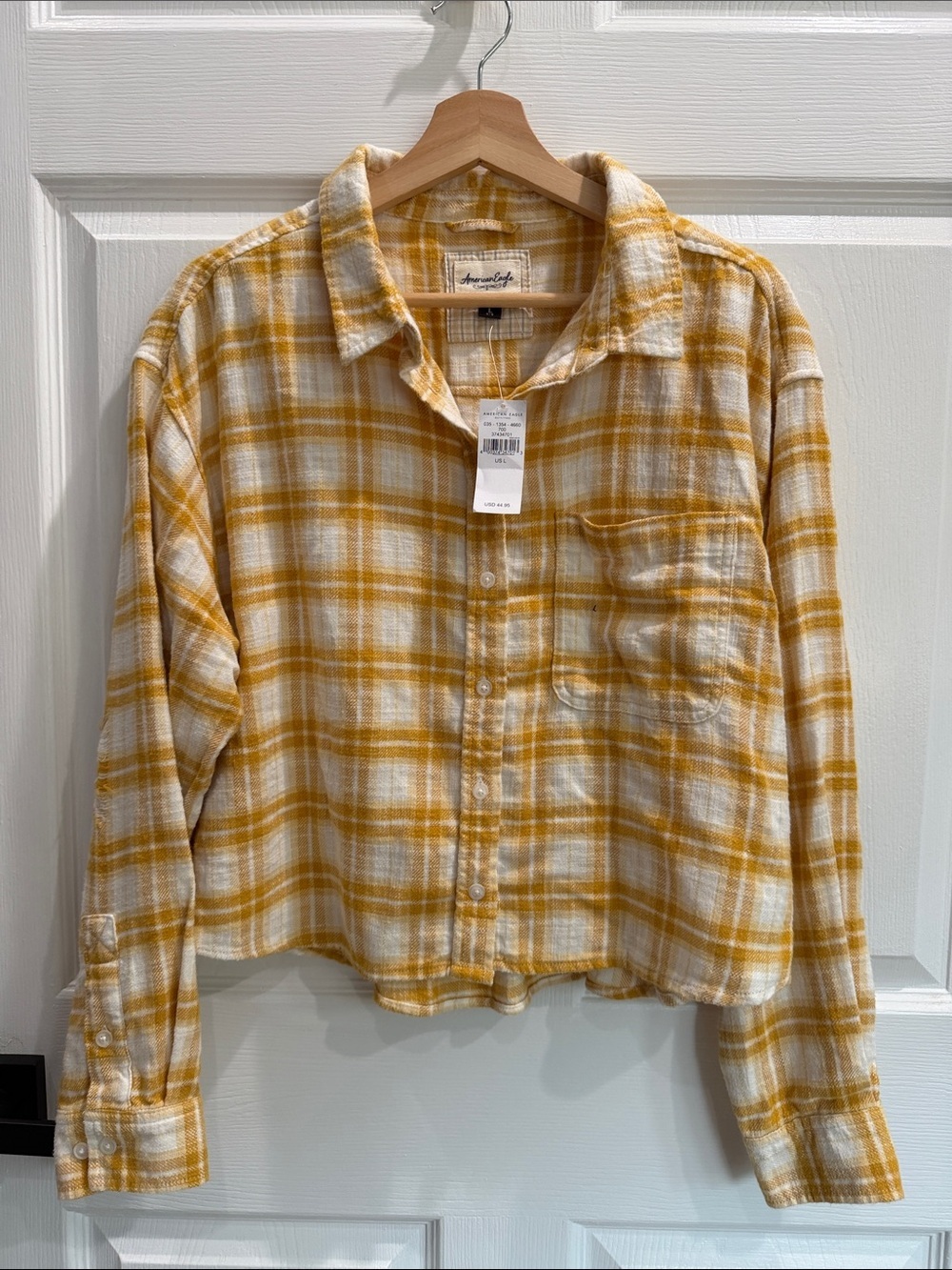 American Eagle Outfitters Yellow and White Plaid Button-Down Shirt